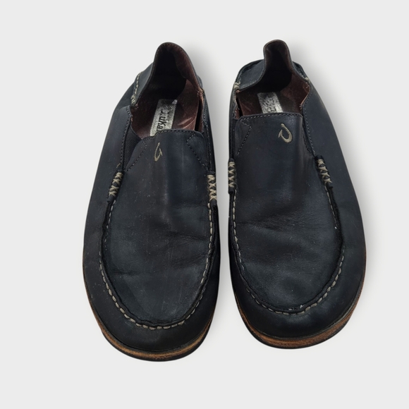 Olukai Moloa Moccasin Shoes Slip On Comfort Black Brown Leather Mens Size 11 - Picture 5 of 8